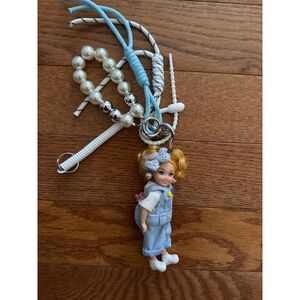 Mezzo Piano Doll Keychain Blue Corduroy Overalls Pearl Paracord Bag Charm Y2K